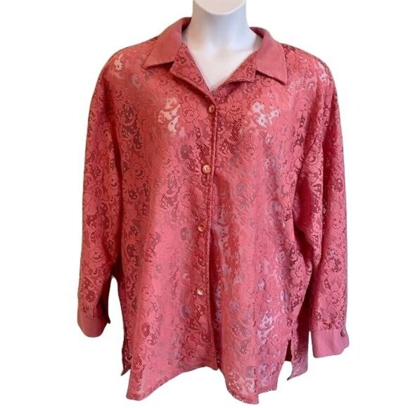 Fashion Formulas Pink Lace Button Up Women’s Top Plus Size 3X - Picture 1 of 8